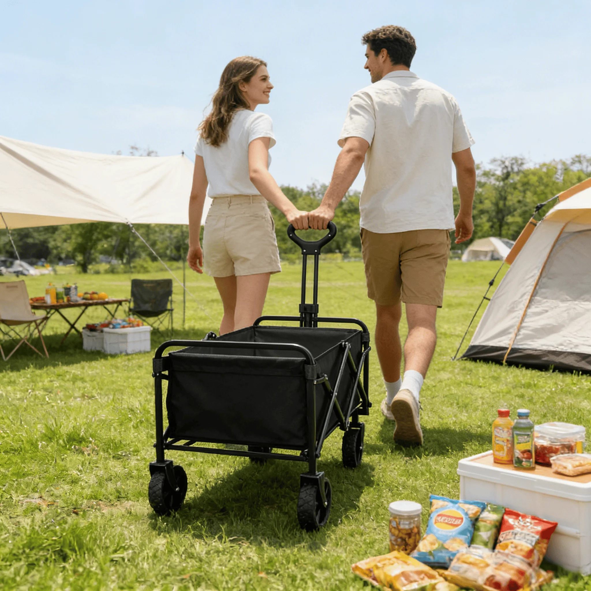 Factory Direct Camping Folding Wagon | 4-Wheel Portable Collapsible Cart for Outdoor, Camping, Shopping Shopping Garden Fishing