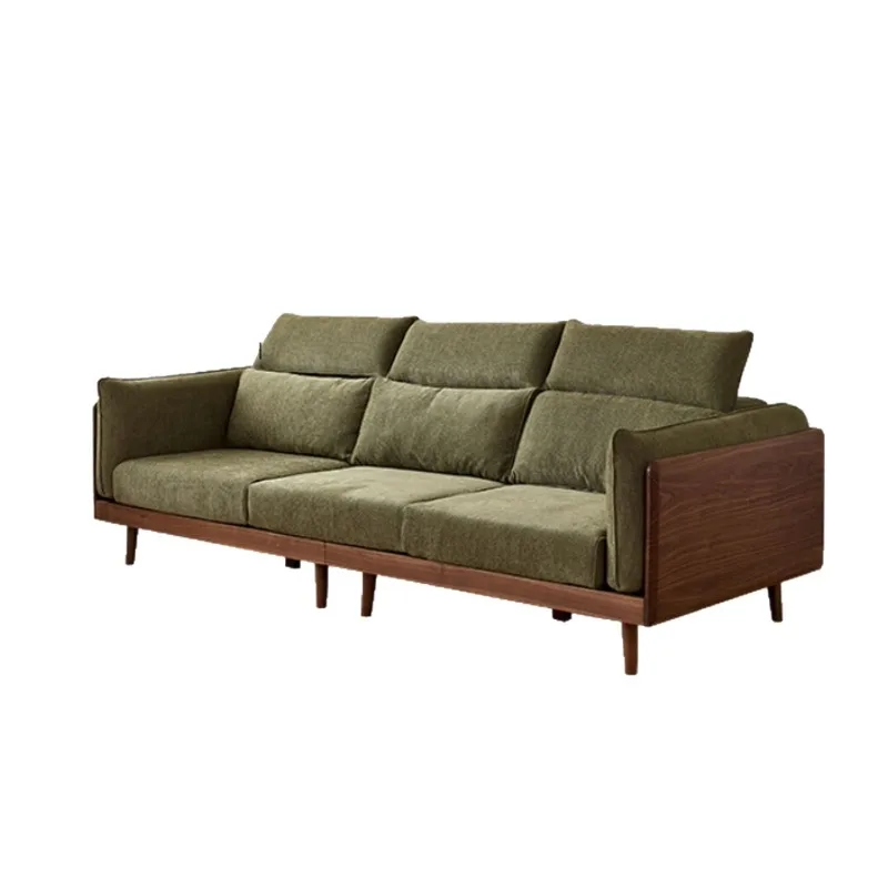 

North American black walnut sofa living room, light luxury small apartment fabric home Nordic solid wood cherry wood lazy sofa