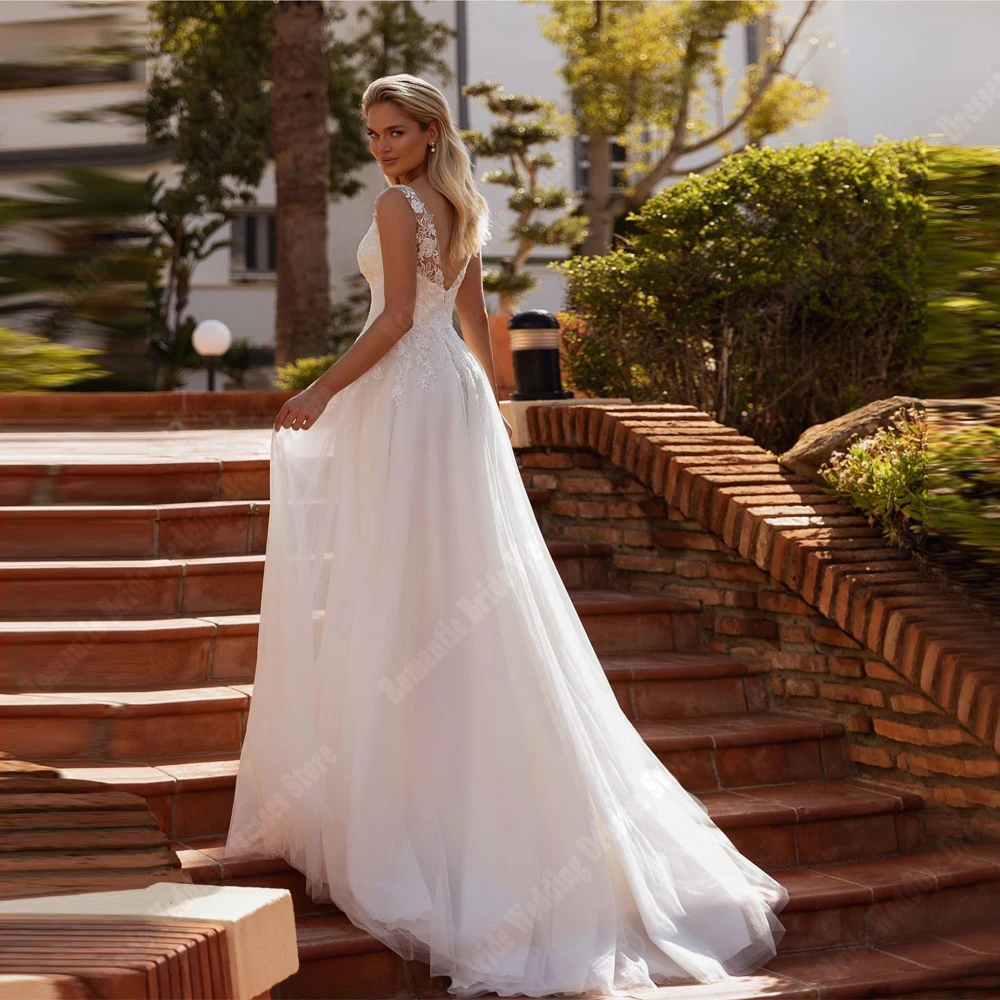 فساتين زفاف نسائية مثيرة على شكل حرف v دانتيل فساتين حفلات مطبوعة بالزهور تول تطهير طول الأميرة الكرة فيستدوس دي نوفياس مخصصة