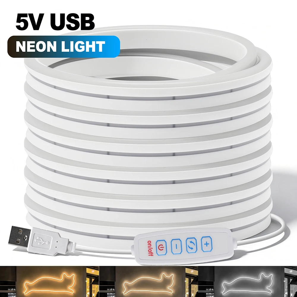 5V CCT Dual Color LED Neon Strip Light with 4 Key Dimmer Controller USB Powered Kit 12x5mm 2835 88 LEDs Flex Tape Lighting IP65