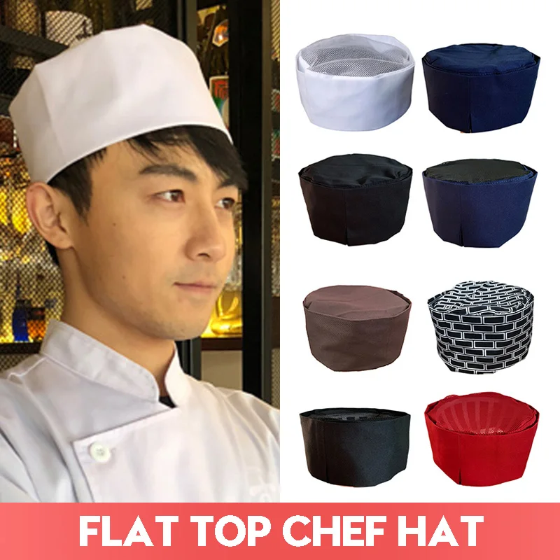 Cappello da cuoco da cucina Cappello da cuoco unisex da cameriere Berretto da cucina Panetteria BBQ Ristorante Cuoco Uniforme Cappello da lavoro Berretto a rete con parte superiore piatta