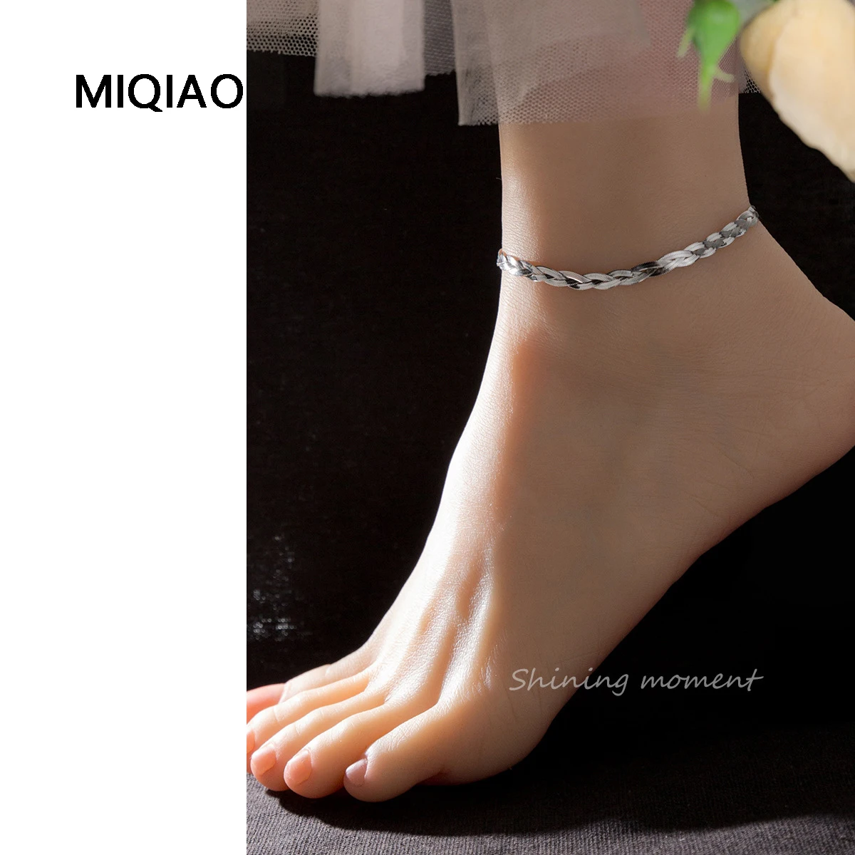 MIQIAO 925 Sterling Silver Anklets Woman Three Strand Weaving Leg Foot Bracelet Silver 925 Jewelry Foot Chain Anklet For Girls