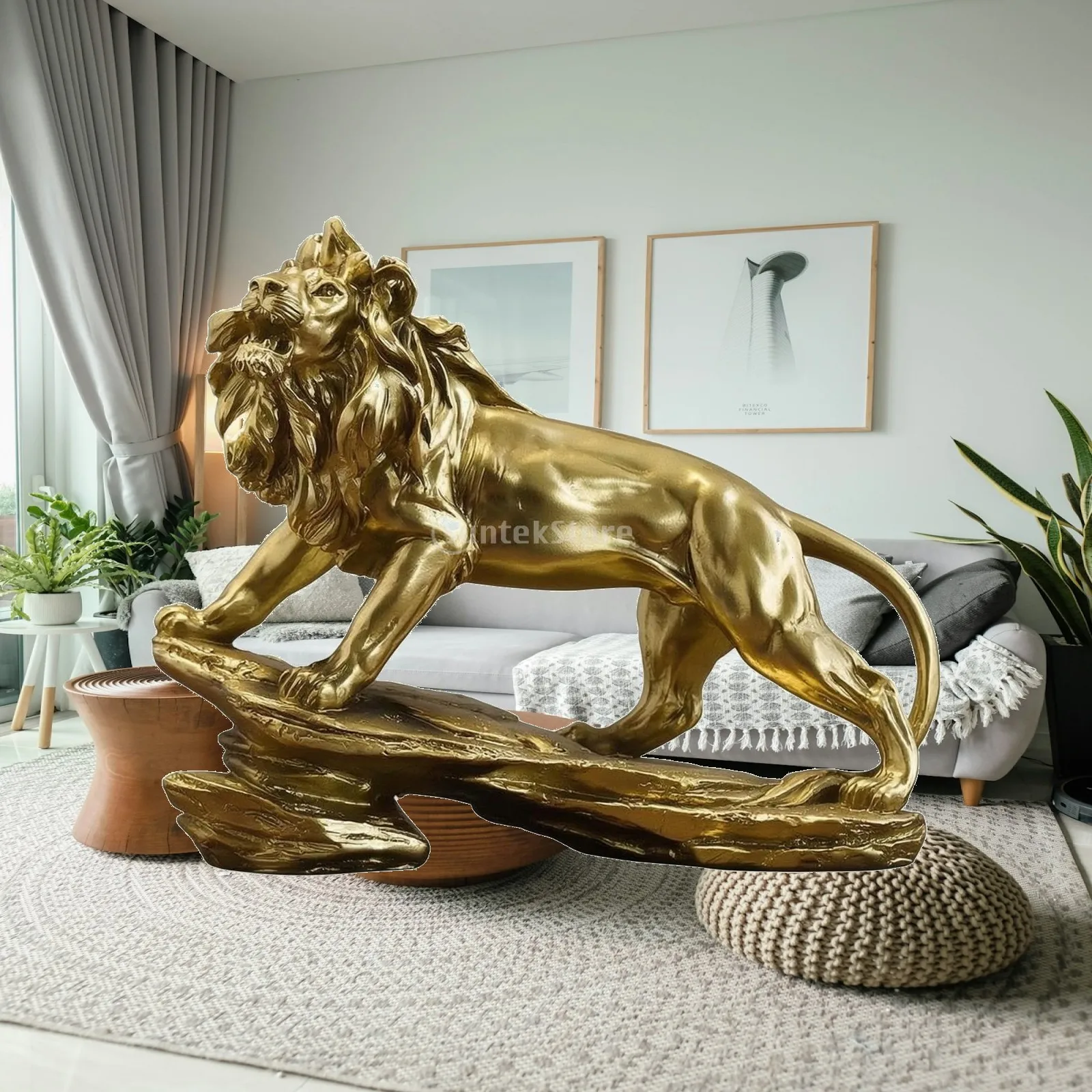 Resin Lion Figurine Decorative Statue for Home Office Shelf Mantel Elegant Animal Themed Interior Ornament Gift Idea
