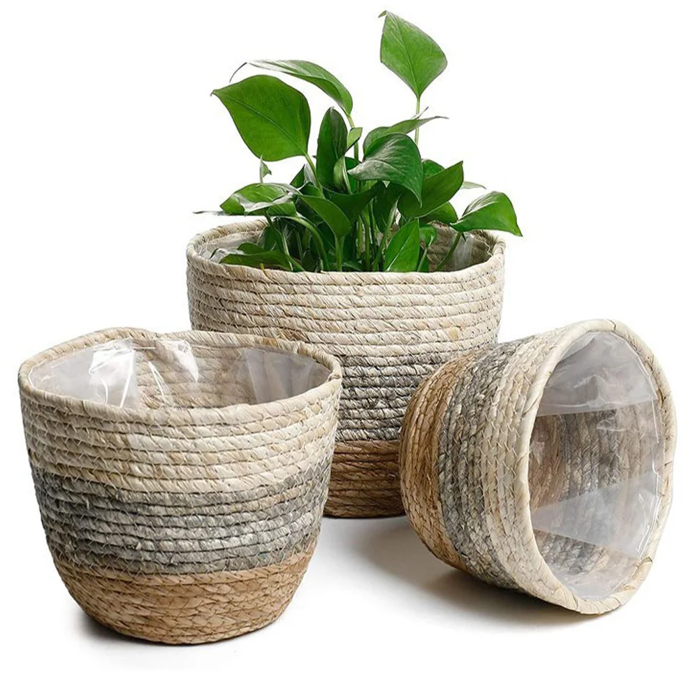 

3Pcs Woven Plant Basket Natural Fiber Flower Holder for Home Decor Rustic Indoor Planter Basket Multi-Functional Storage