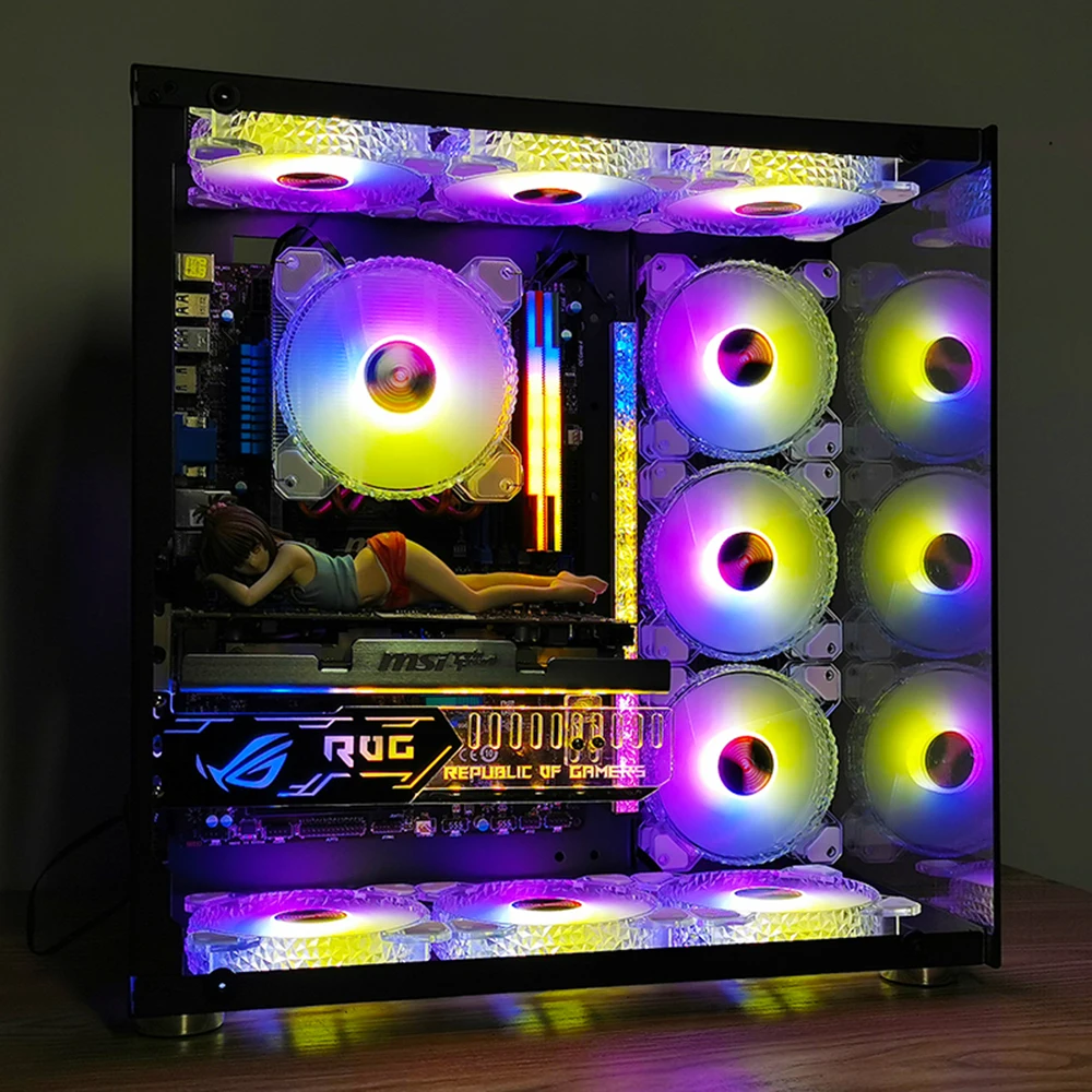 Кулер Coolmoon 12 см с RGB-подсветкой, устройство управления ШИМ, 5 В, 3 контакта, тихий радиатор шасси, вентилятор AURA SYNC, 4 контакта, для