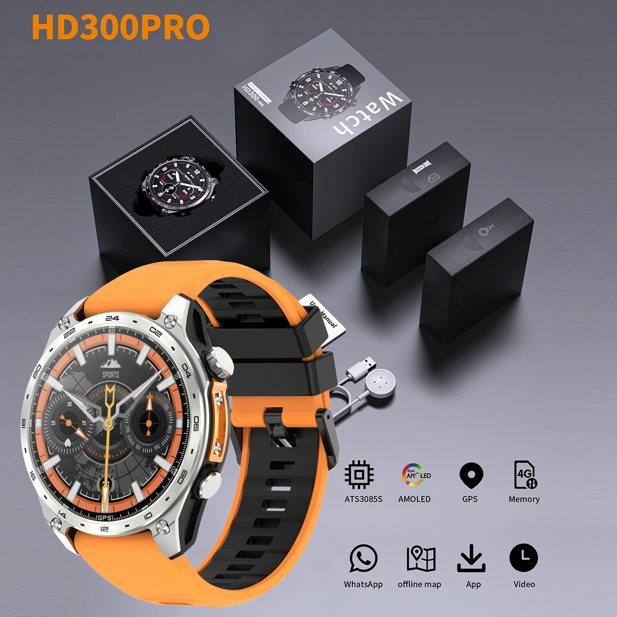 

Мужские спортивные умные часы с GPS для активного отдыха, загрузка приложений, 4 ГБ памяти, офлайн-карты, 530 мАч, водонепроницаемые, LED-подсветка, Bluetooth, музыкальные функции