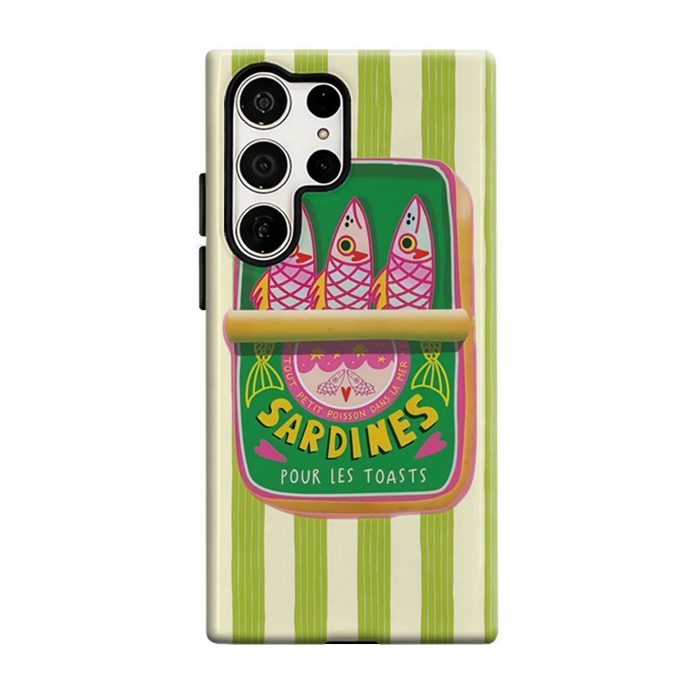 Green Sardines Can Phone Case For Samsung Galaxy S25 S26 Ultra S24 S23 Plus Shockproof Double Layer Tough Back Cover