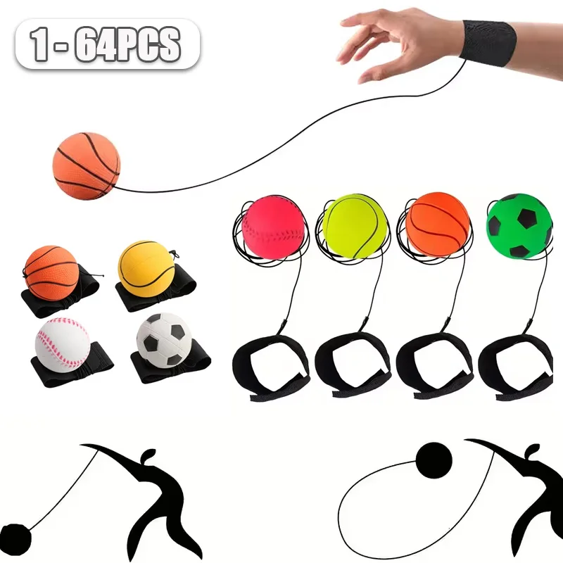 1-64 Uds nueva bola de esponja de retorno elástico cuerdas de nailon ejercicios de juego pelota de mano de goma juguetes para niños pelota de banda para el dedo pelota de Yoga al aire libre