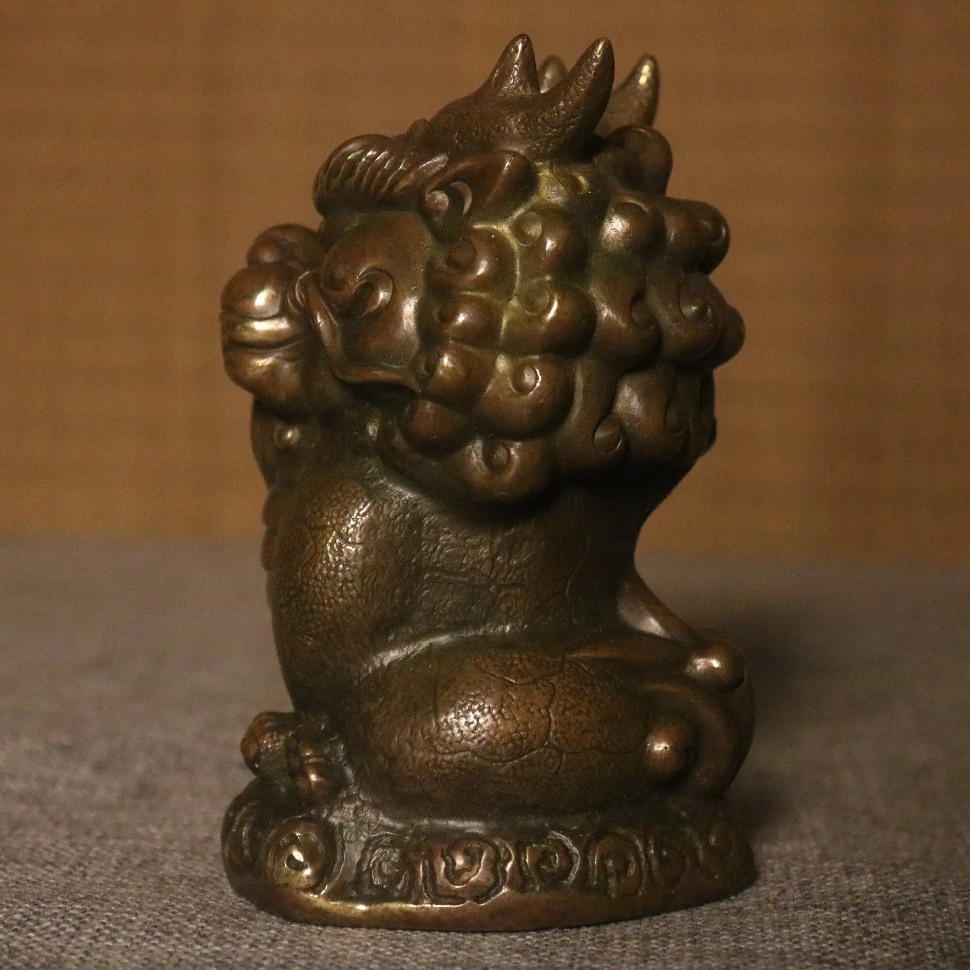 Chinese Feng Shui Vintage Brass Kylin Statue Lucky Wealth Home Office Table Decor Craft