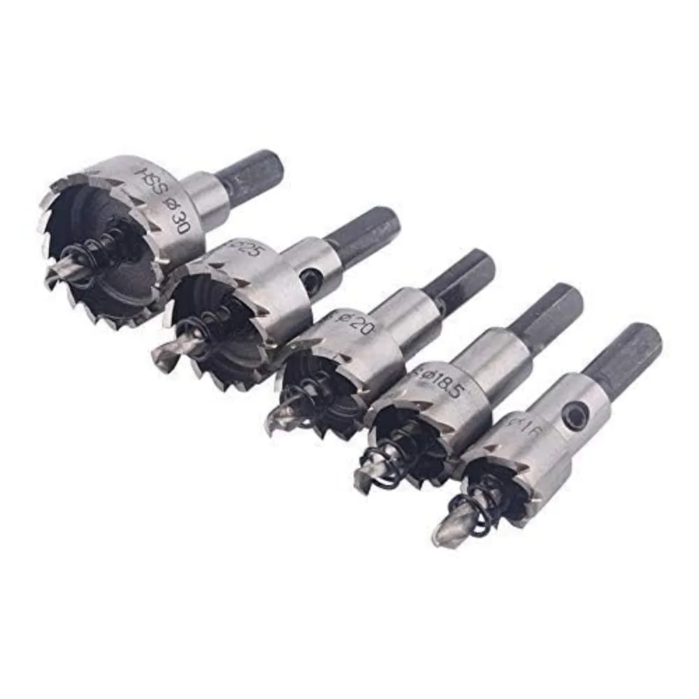 5-teiliges HSS-Lochsägen-Set 16-30mm (5/8"-1-3/16") Hochleistungsfähig für Edelstahl/Aluminium/Holz/Kunststoff