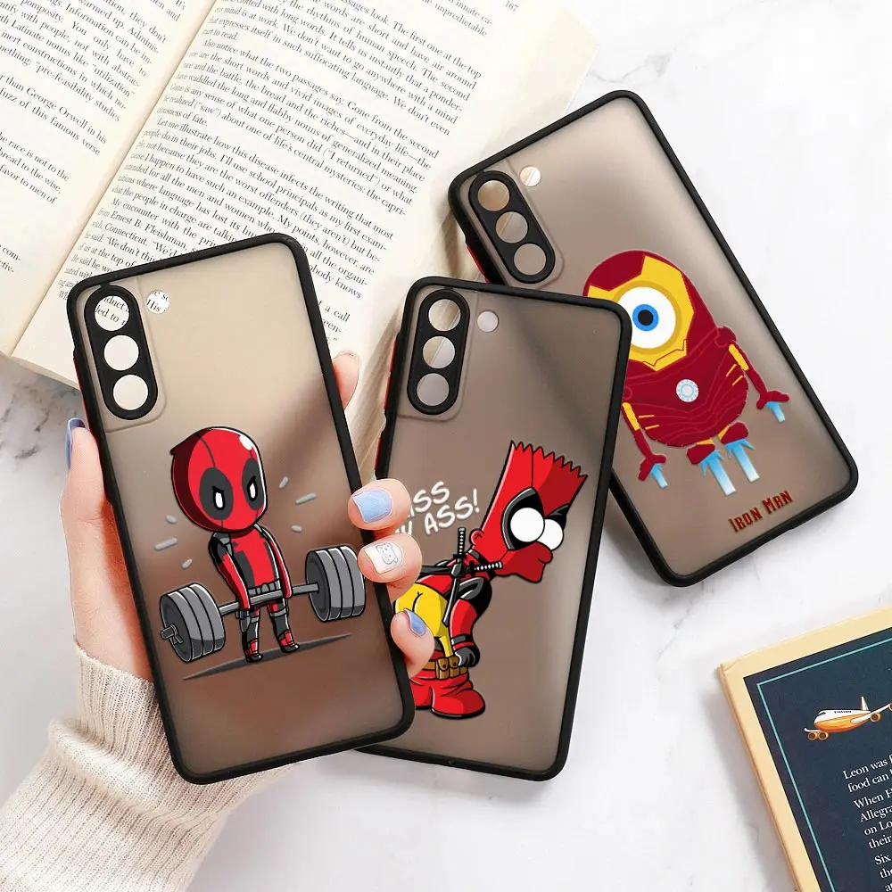 Cartoon Ironman Deadpool Marvel Matte Clear Funda For Samsung S23 Ultra Case Galaxy S20 FE S21 S22 Ultra 5G S10 S8 S9 Plus Cover