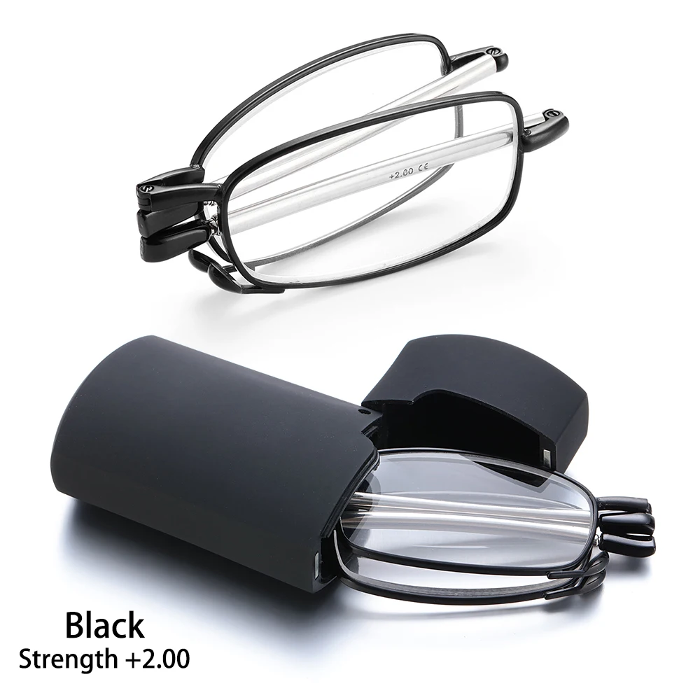 Strength+1.0-4.0 Alloy Frame Rotation Folding Reading Glasses Telescopic Legs Includes Glasses Case Presbyopia Eyeglasses