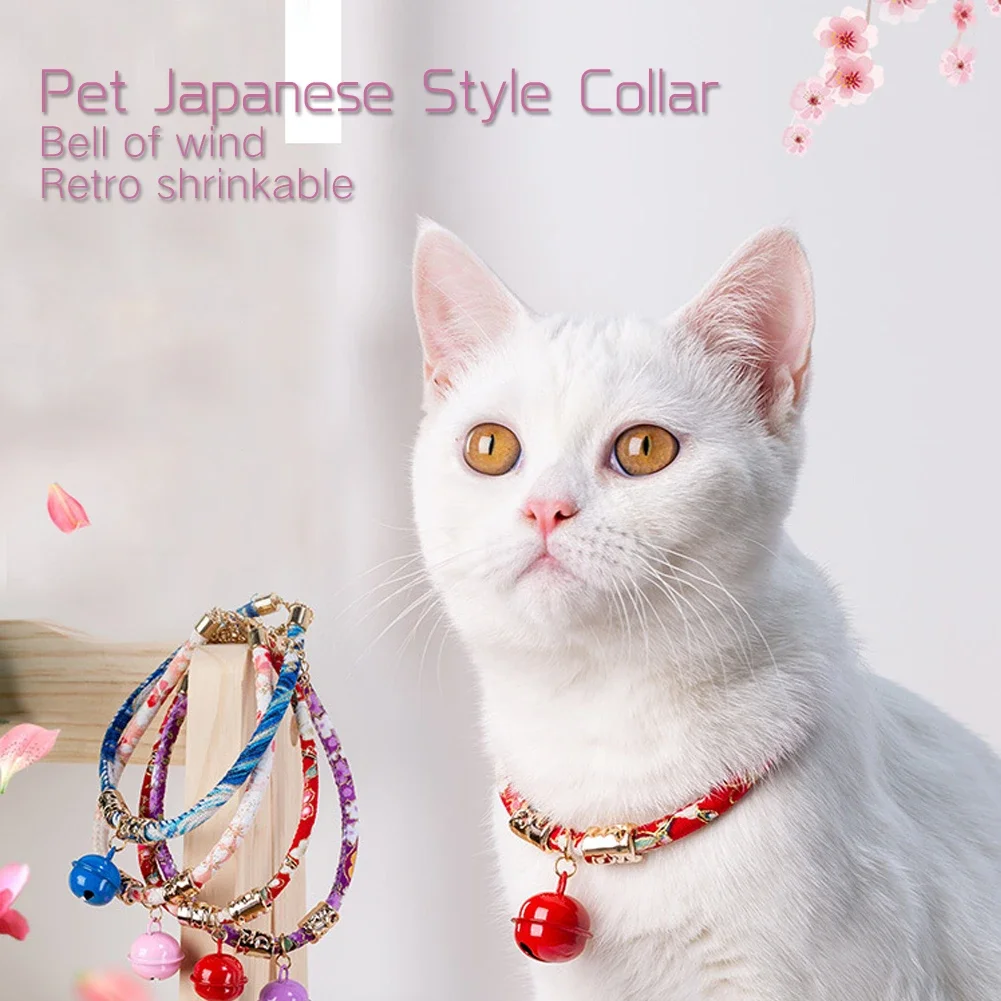 Adjustable Japanese Pet Collar Retro-Style Cat Neck Ring Pet Cat Dog Accessories With Bell