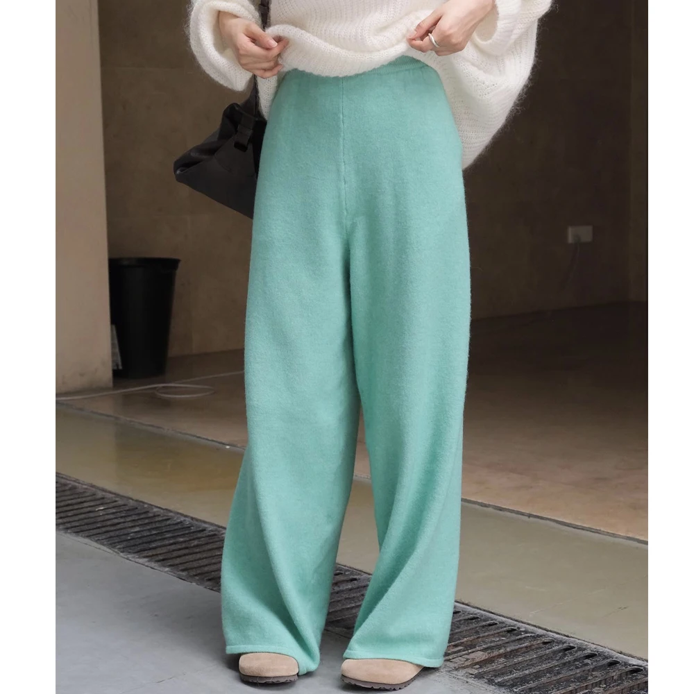 2024 Women Winter Wool Fleece Blend Pants High Waist Warm Pants Fashion Clothes Vintage Pants Female Trousers