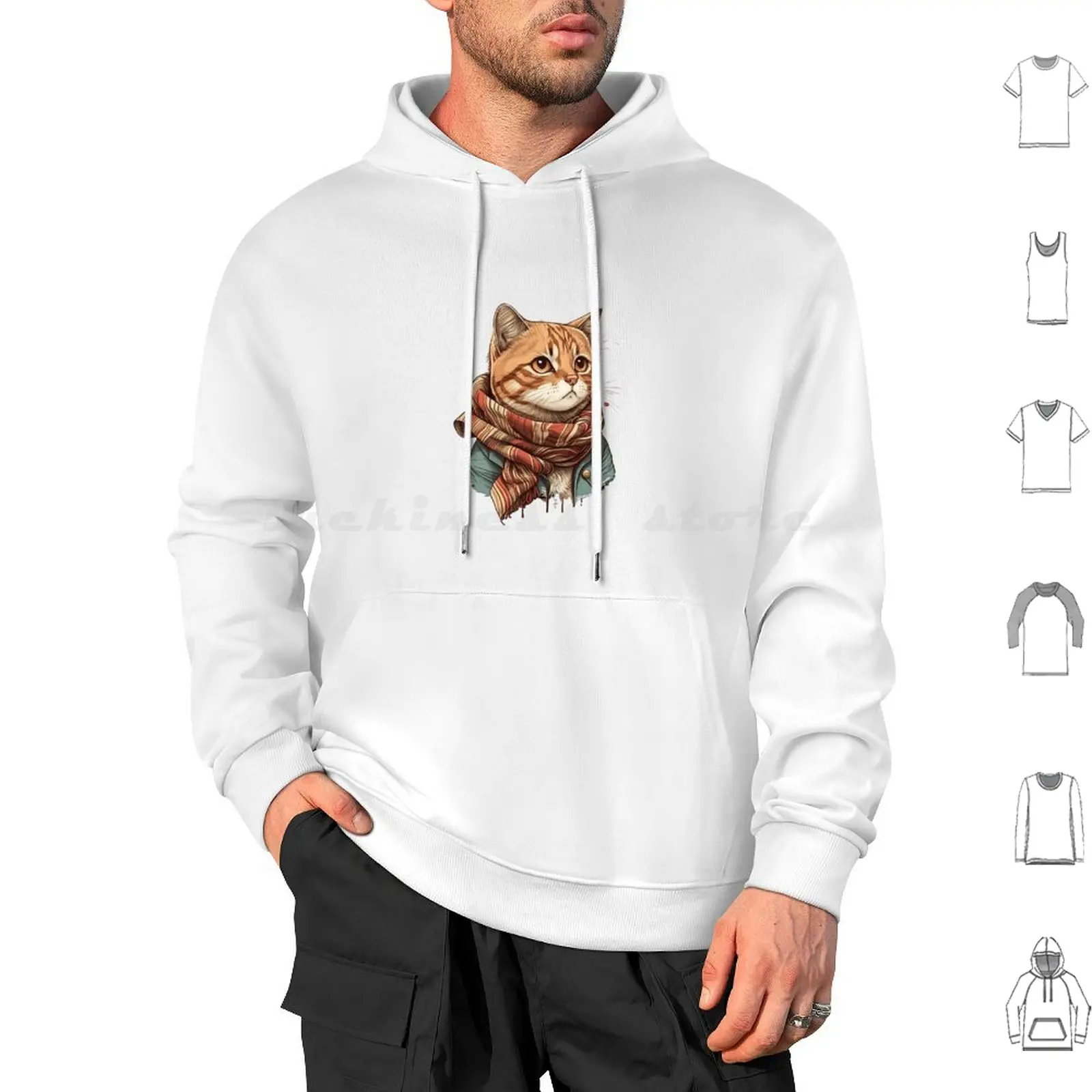 Magical Cat With Scarf Hoodies Long Sleeve Animals Legendary Animals Other Products