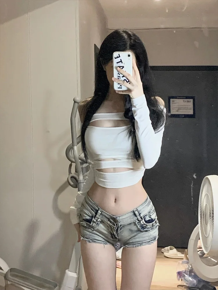 

Американские джинсовые брюки High Street Vibe Spicy Girl с низкой талией, женские летние утягивающие широкие брюки в стиле ретро, супер-орт