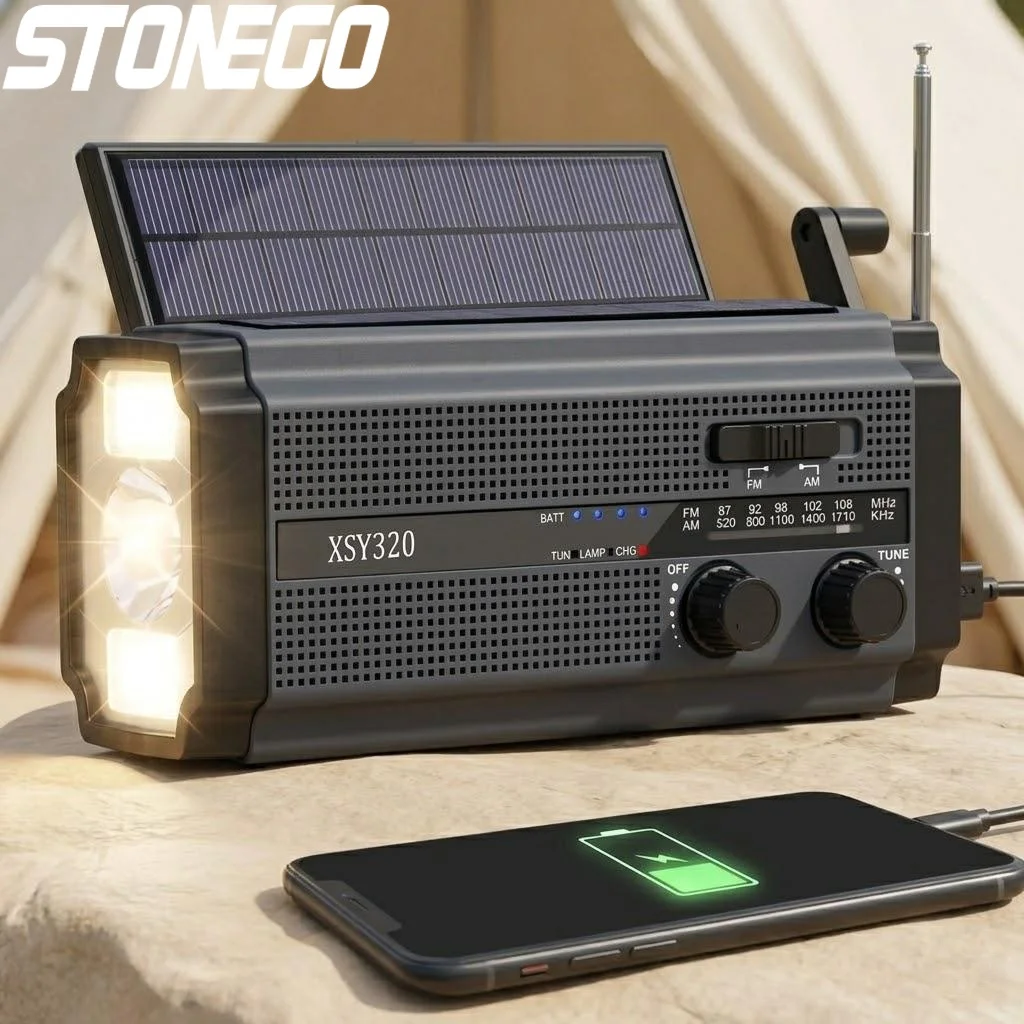 

Солнечное аварийное радио с ручным динамо-генератором AM/FM, внешний аккумулятор 5000 мАч, светодиодный фонарь, лампа для чтения, сигнализация SOS, портативное, для активного отдыха, походов и кемпинга