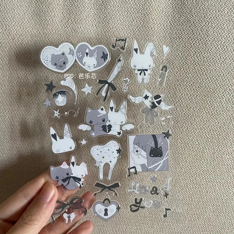 Cute  Phone Stickers Ins Style Y2K Angel Rabbit Transparent Jelly Decals for Tablet DIY Scrapbooking Ready to Ship