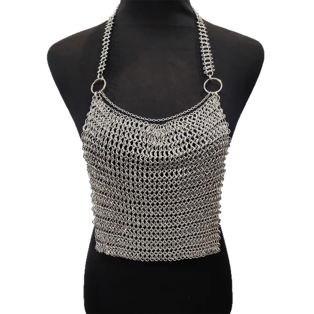 Women Metal Chain Tassel Tank Top Sexy Deep V Neck Backless Hollow Out See Through Crop Top Body Chain Party Club Camisole
