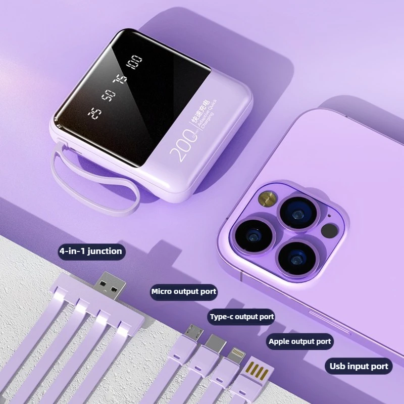 

Мини-Power Bank 20000 мАч, портативный внешний аккумулятор с цифровым дисплеем и светодиодной подсветкой для IPhone, Huawei, карманный внешний аккумулятор