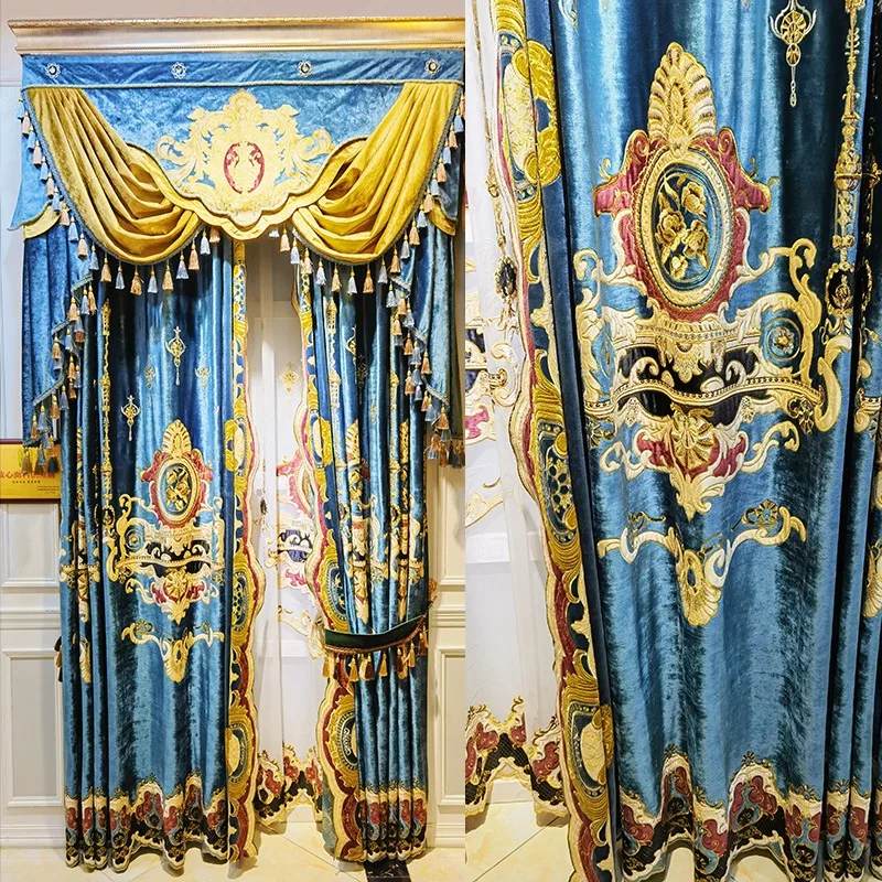 European Custom Size Valance Window Screen Embroidery Blackout  Luxury Curtains for Living Room Bedroom Dining Hall Tulle Decor