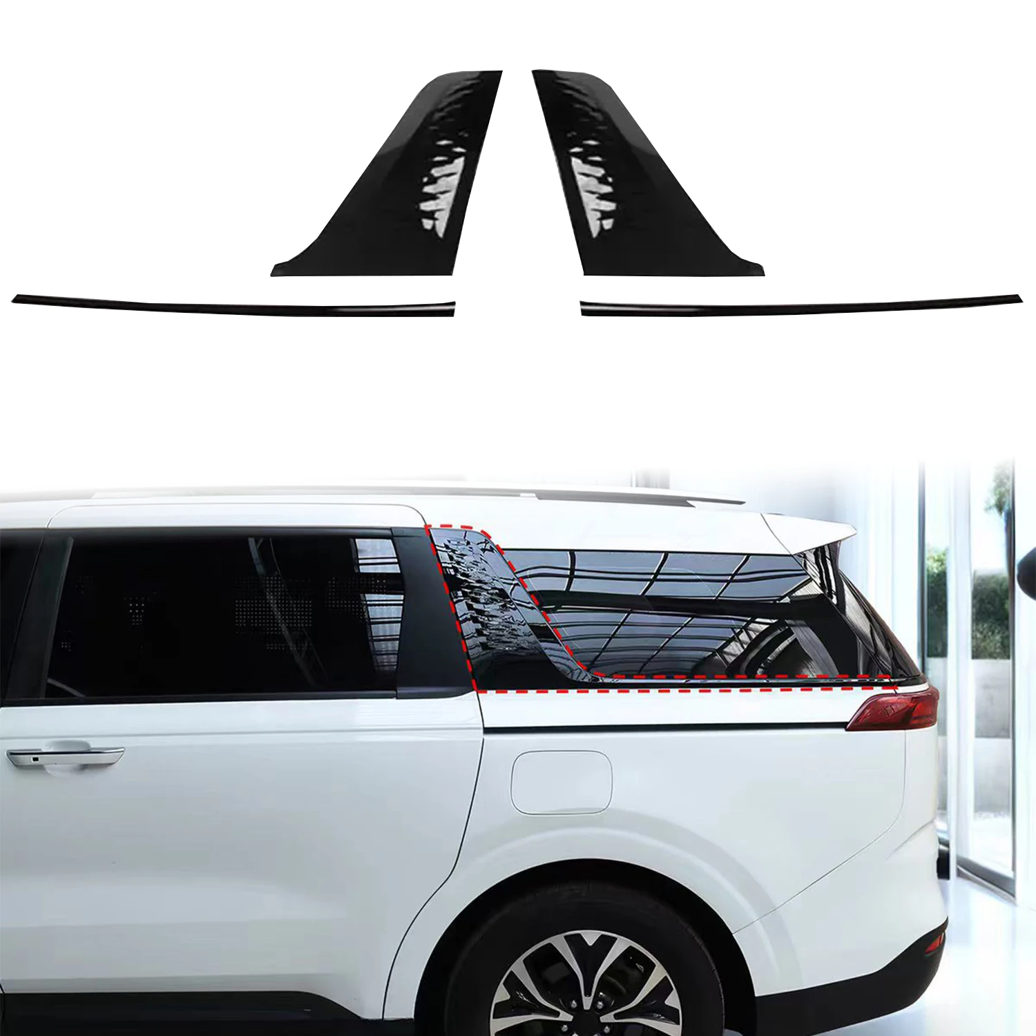 

For Kia Carnival KA4 2021-2026 Glossy Black Exterior Rear Window Trim D-Pillar Window Stripe Molding Decor Cover Trim 4pcs