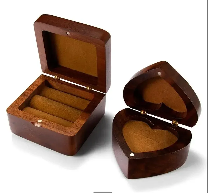 Wooden Square Heart-shaped Jewelry Box Proposal Ring Boxes Portable Earring Small Storage Display Stand