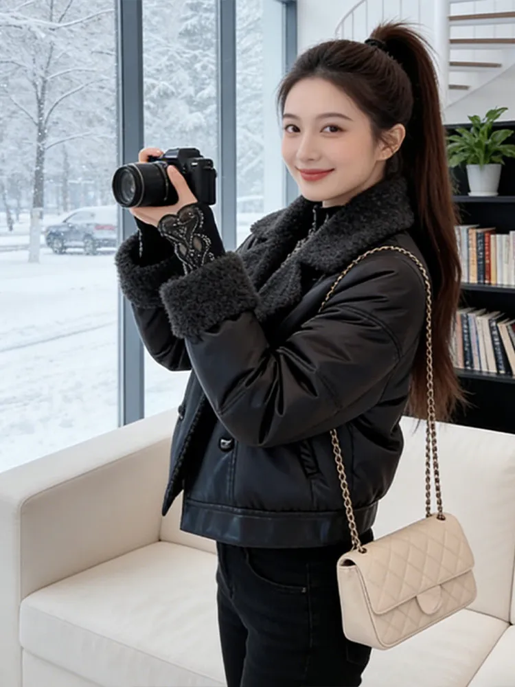 

Модная свободная женская куртка из искусственной кожи с хлопковым наполнителем, теплая, стильная, весна 2026, новинка