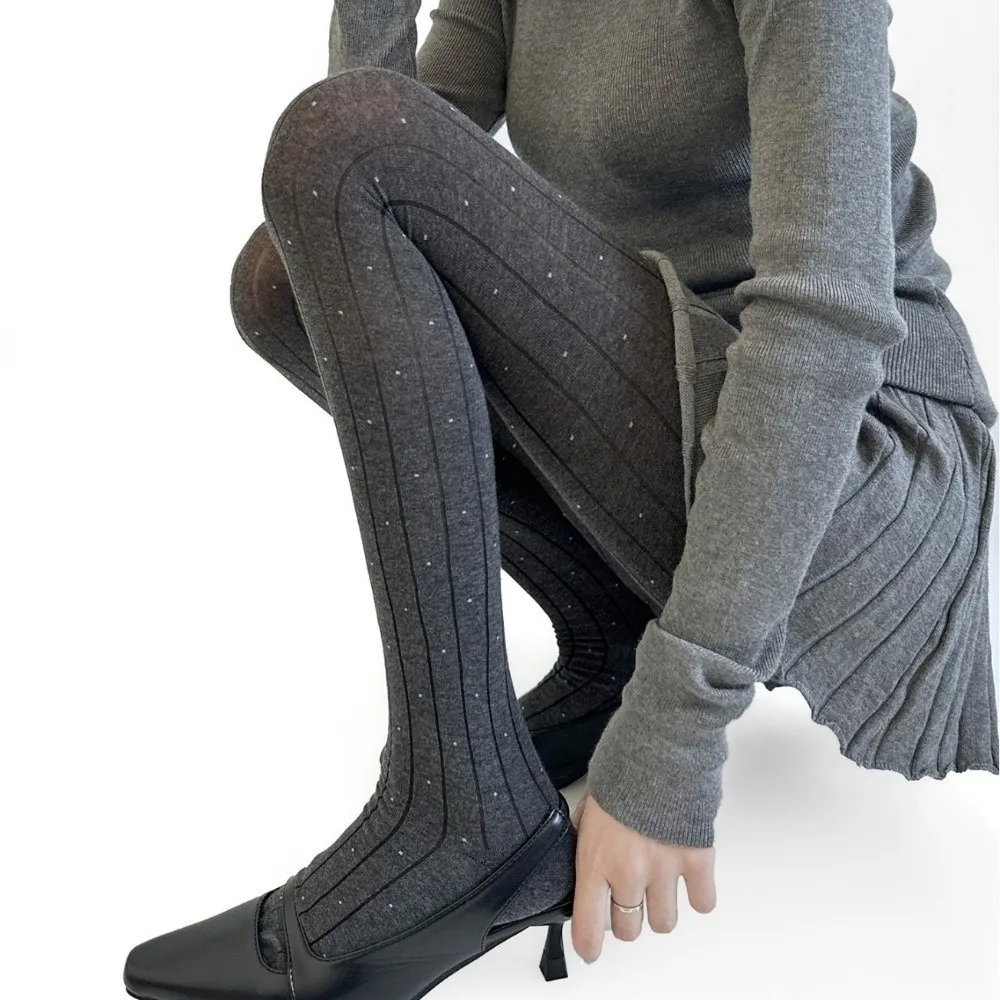Essential Polka Dot Pattern Pantyhose Cotton Material Comfortable Thigh High Stockings Ribbed Texture Fashion Leggings