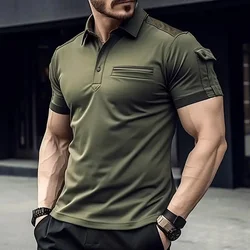 2024 Hot Sale Casual Men Summer Solid T-Shirt Lapel Button Short Sleeve Polo Shirts Pocket men's street muscle Sports polo shir