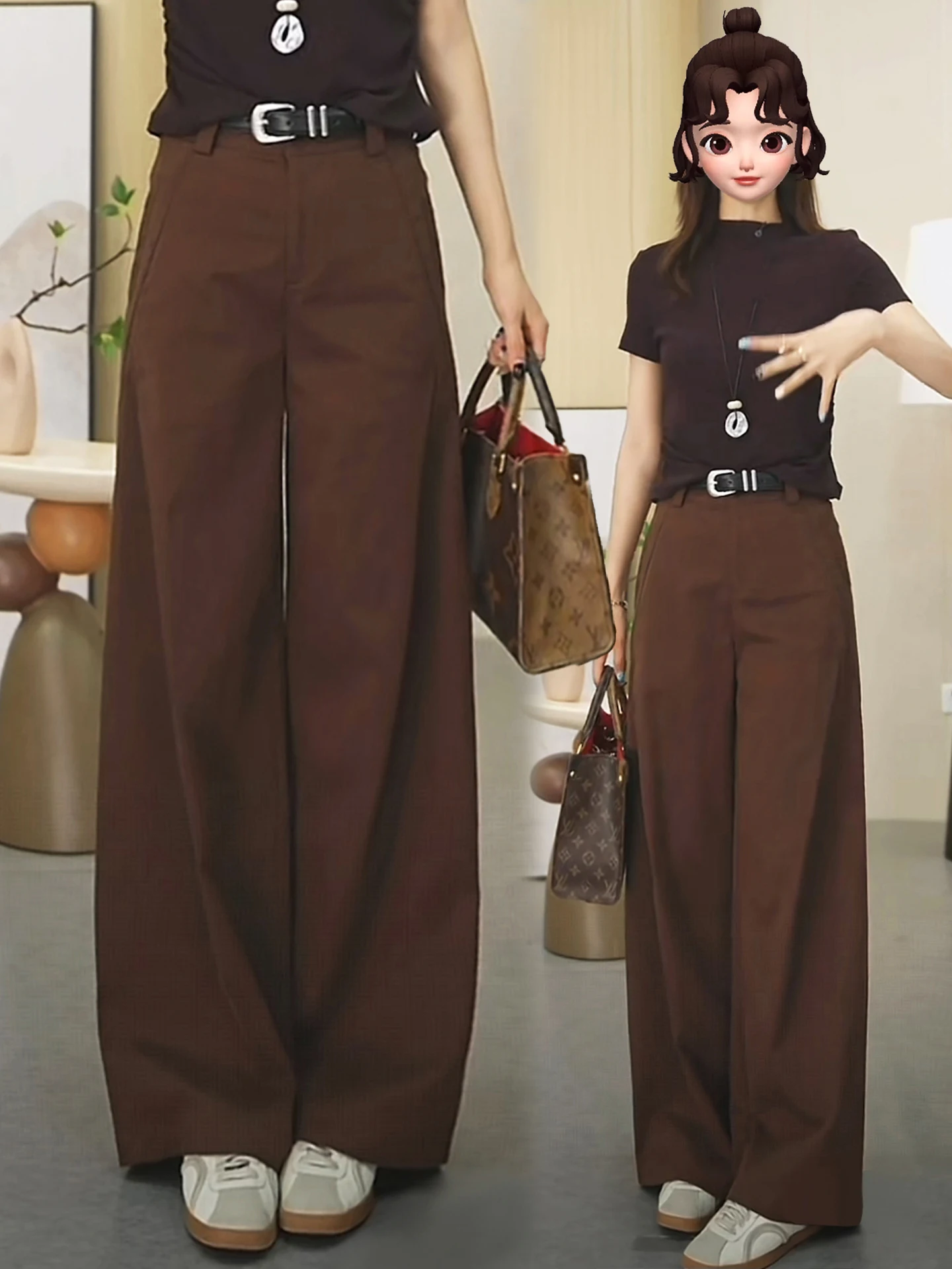 

Cafe Brown High Waist Wide Leg Suit Pants Women's Casual Straight Cut Trousers Spring Autumn New Style Popular Slimming