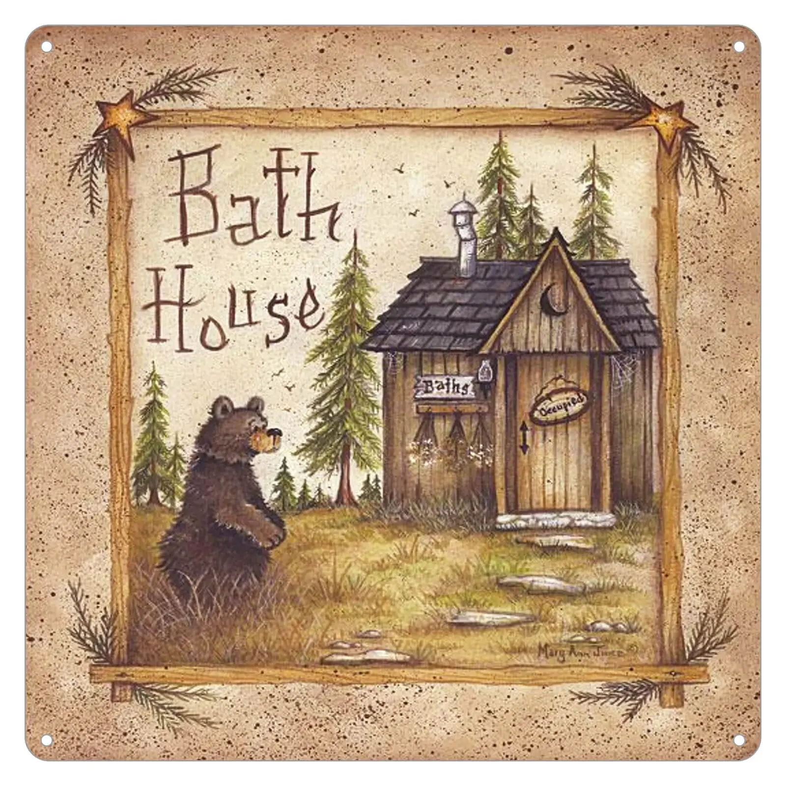 BAYABU Metal Signs Bath House Bear Room Wall Poster Tin Sign Farmhouse Bathroom Old Country Home Decor 12 x 12 inches