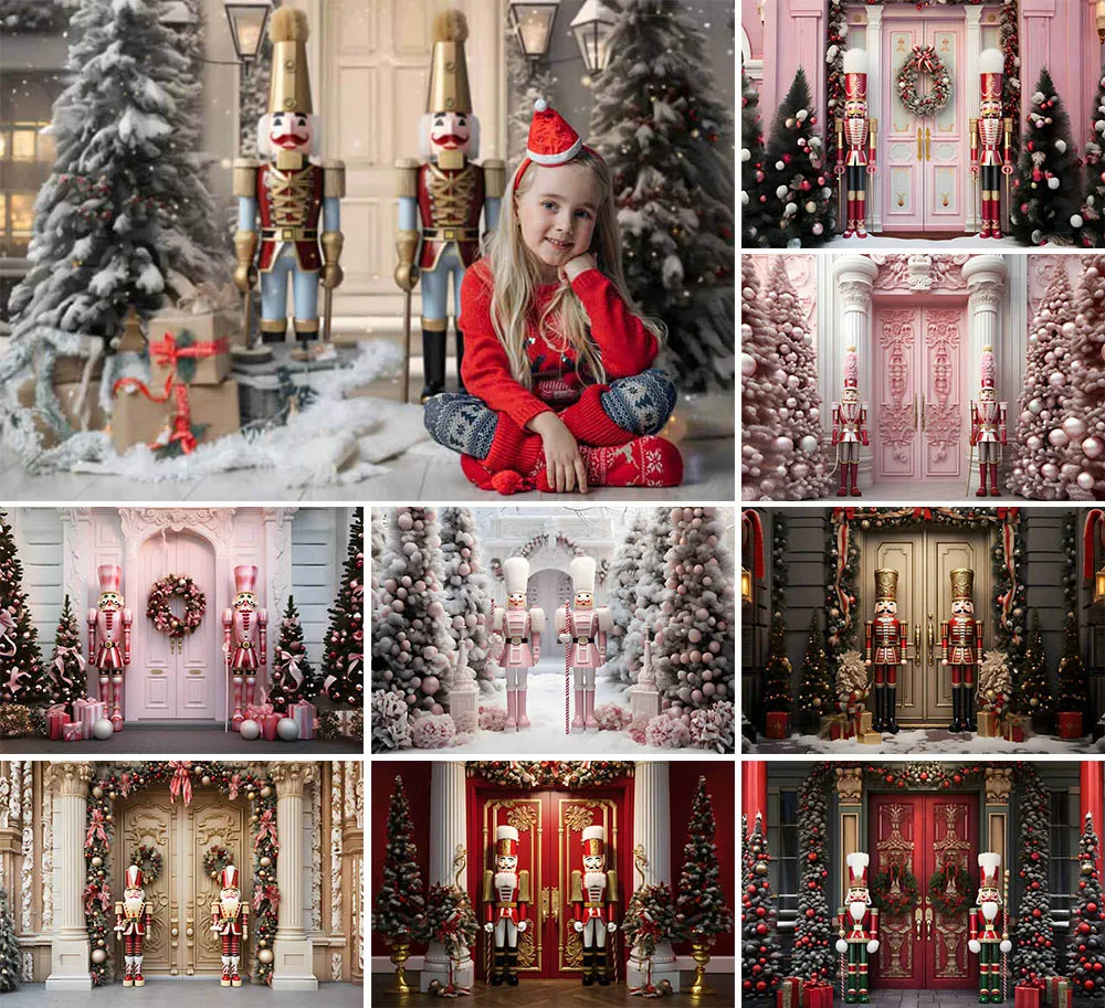 Mehofond Nutcracker Soldier Christmas Backdrop Photography Snowy Xmas Pine Tree Family Backdrop Wreath Wall Gift Decor Studio