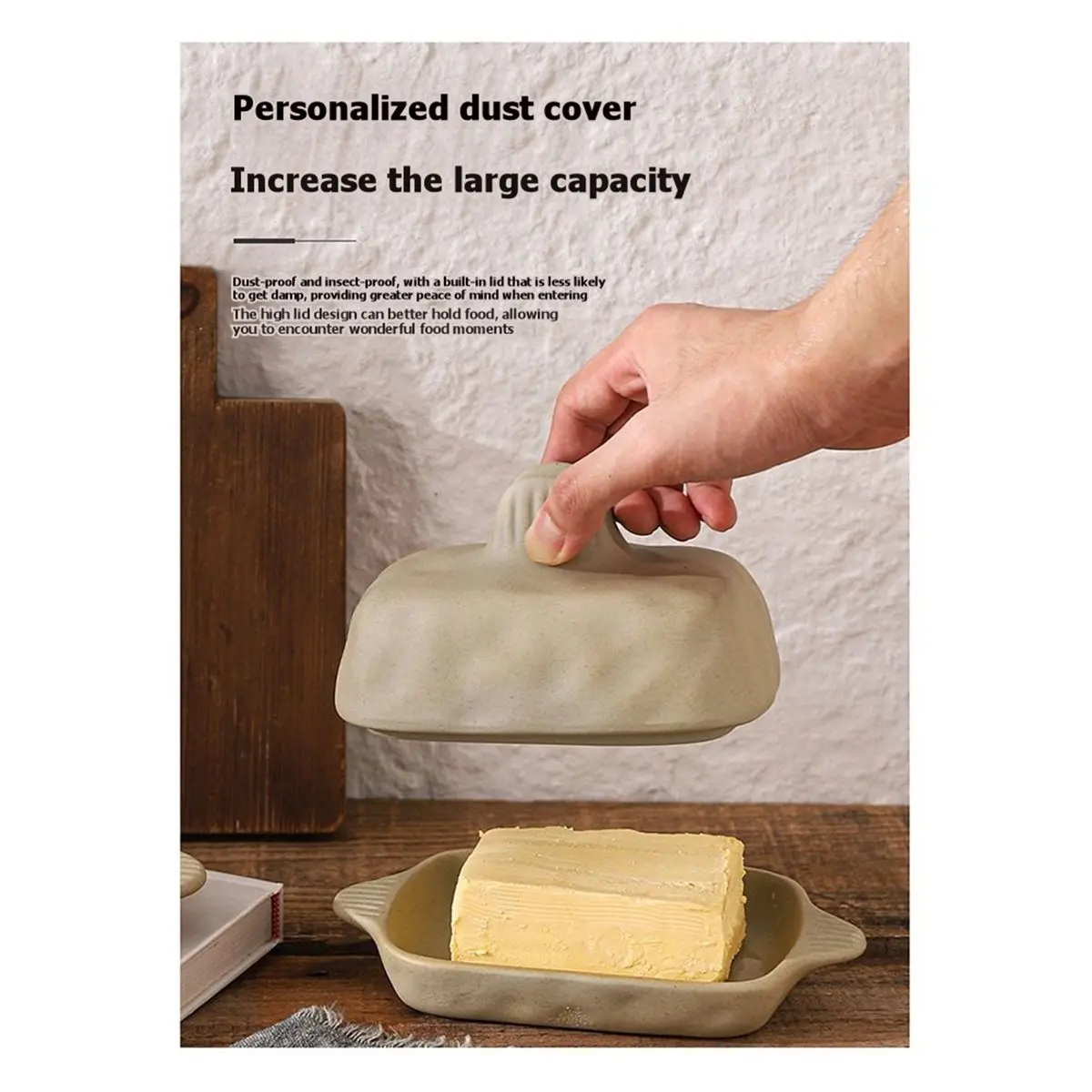Ceramic Butter Dish Handcrafted Rectangular Keeper with Textured Lid