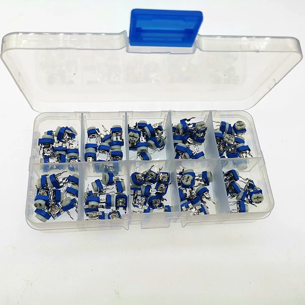 Imagem -02 - Carbon Film Horizontal Trimpot Potenciômetro Variedade Kit Resistor Variável 500r1m 10 Valores Rm065 Novo 100 Pcs