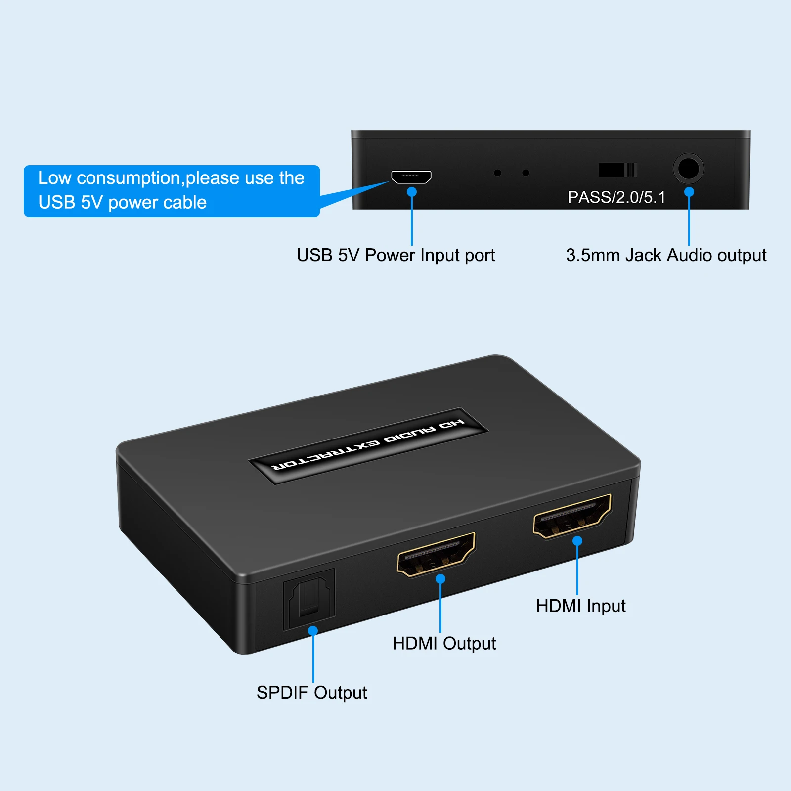 HDMI-compatible Audio Extractor HDMI to HDMI Optical TOSLINK SPDIF + 3.5mm Stereo Extractor Audio Splitter with usb cable