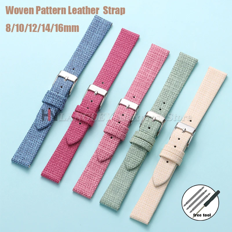 8/10mm/12mm/14mm/16mm Denim Woven Pattern Canvas Leather Watch Strap for Omega for DW Women Ultra-thin Soft Universal Wristbands