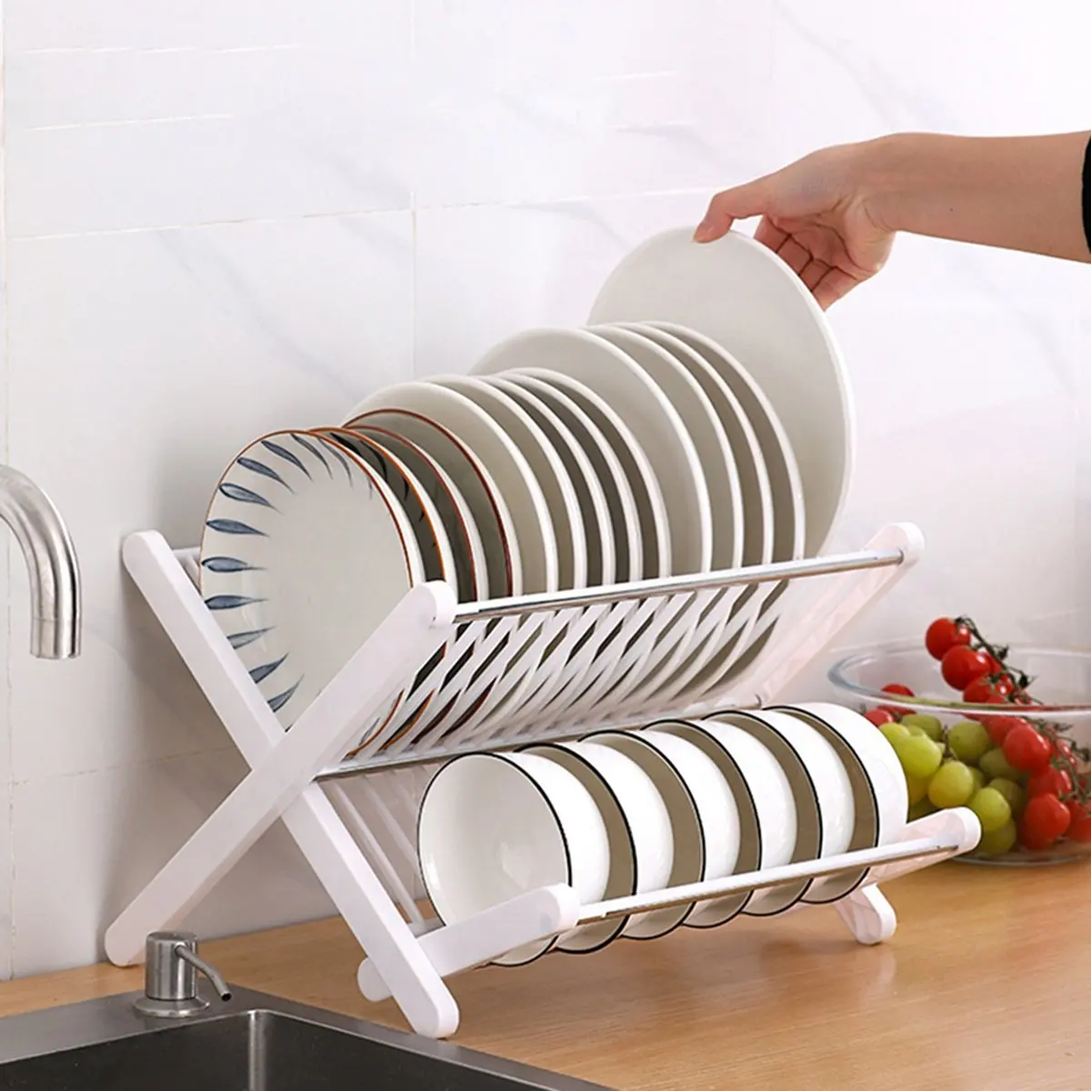 Foldable and Easy to Drain Bowl and Tray Rack, Kitchen Multi-Purpose Storage Rack, Tableware Bowl and Tray Storage Rack Black