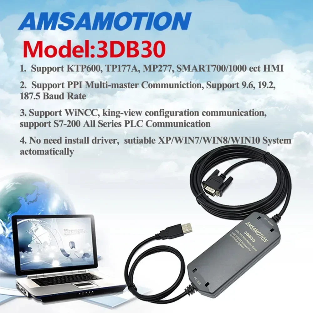 

6ES7901-3DB30-0XA0 Porgramming Cable For Siemens S7-200 PLC Isolation 3DB30 Support Baud Rate 187.5kbps