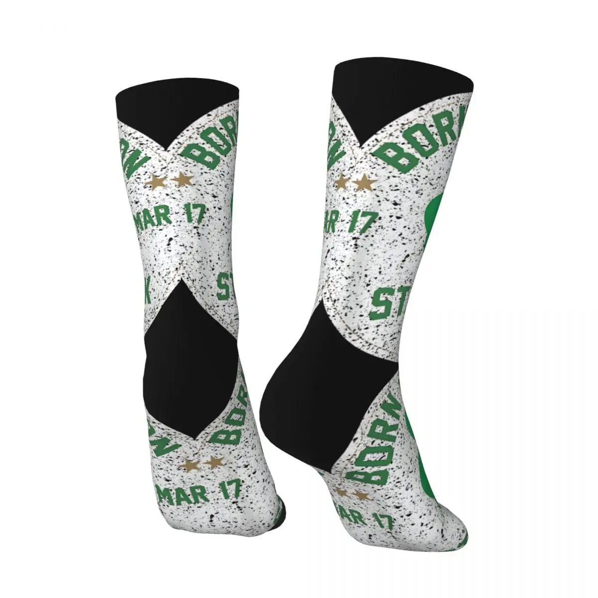 Happy Funny Born Lucky On 17 March Men's Socks Vintage Harajuku St. Patrick's Day Irish Shamrock Hip Hop Seamless Crew Sock