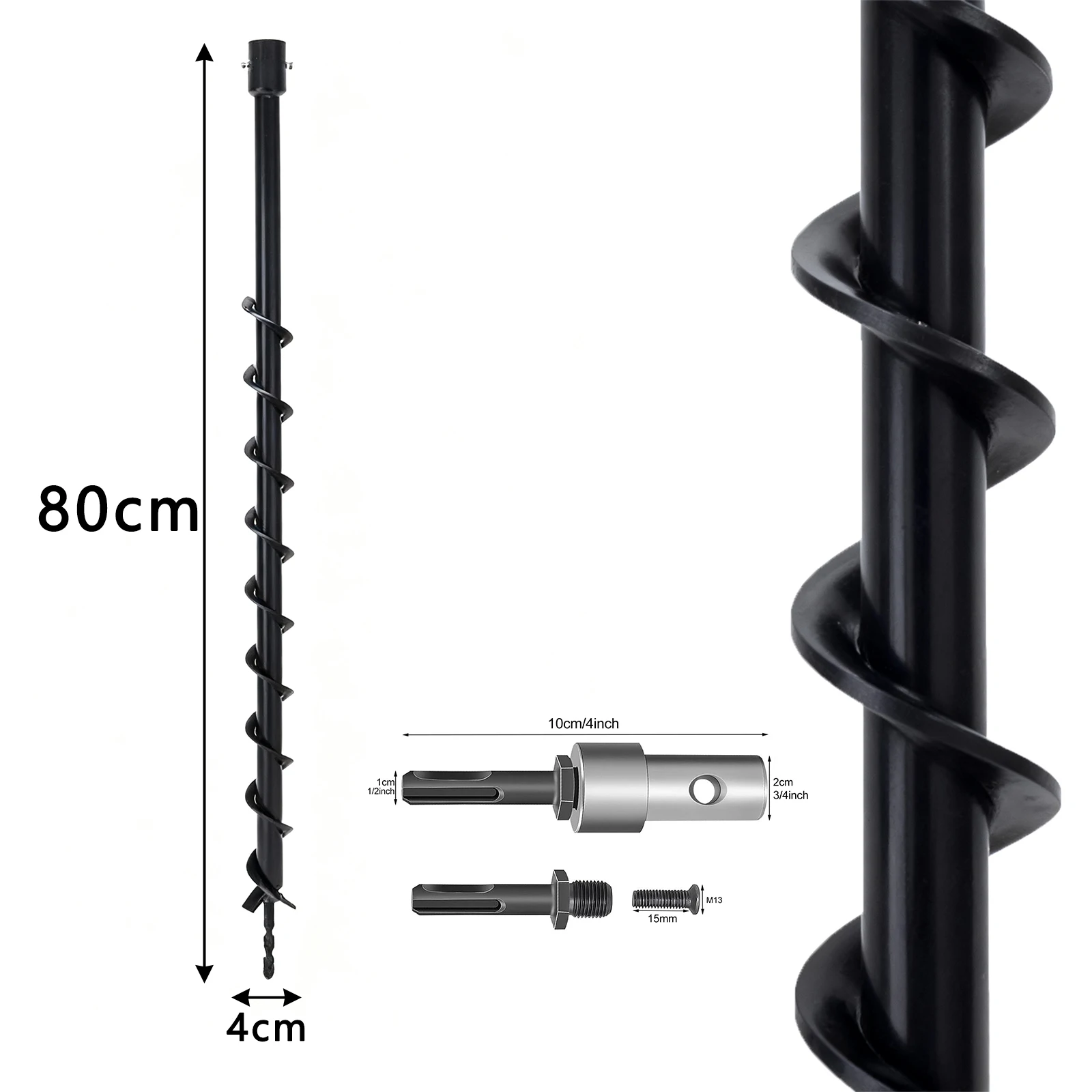 80x4cm Garden Auger Spiral Drill Bit - Heavy Duty Steel Ground Hole Digger Tool for Planting Bulbs Flowers Post Yard Gardening