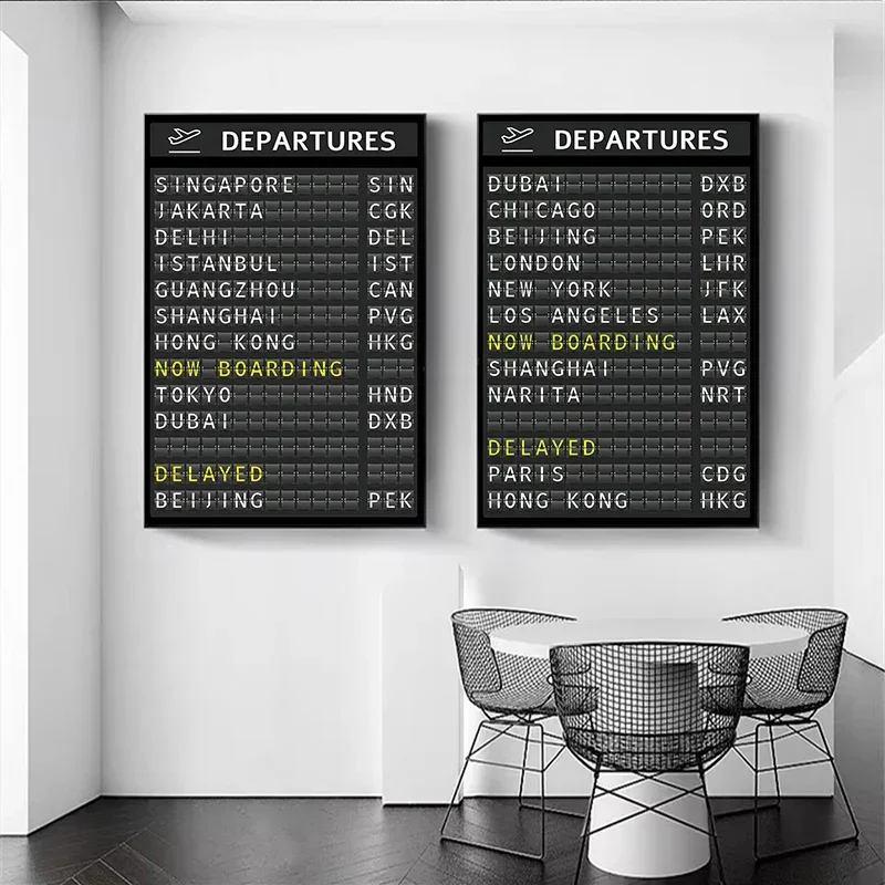 AIRPORT BOARD Destination Board Posters and Prints Travel Board Quote Art Canvas Painting Pictures Honeymoon Travel Decoration