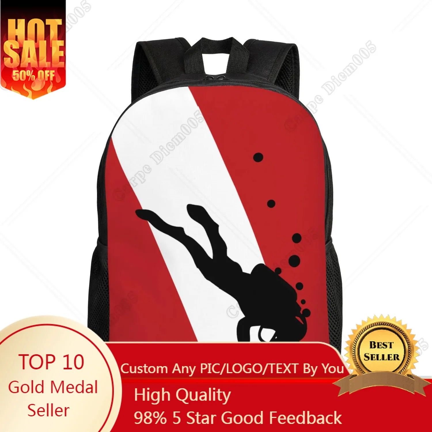 

Scuba Diving Pattern Backpack School Bags College Travel Bags Fits 15 Inch Laptop Unisex Polyester for Outdoor Hiking Work