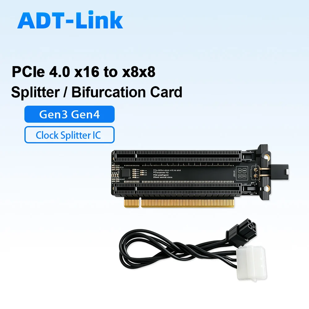 ADT-Link PCIE 4.0 X16 1 To 2 Expansion Gen4 Split Card PCIe Bifurcation X16 To X8 X8 Spaced Slots CPU 4 / SATA Power Supply Port