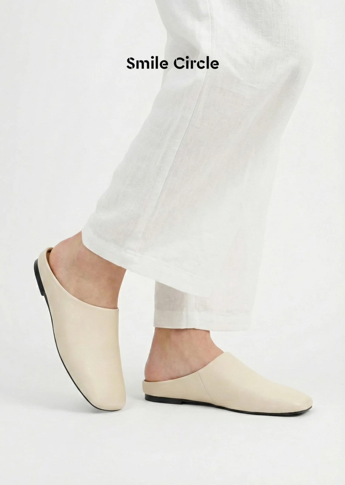 

Smile Circle Genuine Sheepskin Mules Women Flat Slides Square Toe Soft Real Leather Slippers Summer Casual Minimalist Loafers