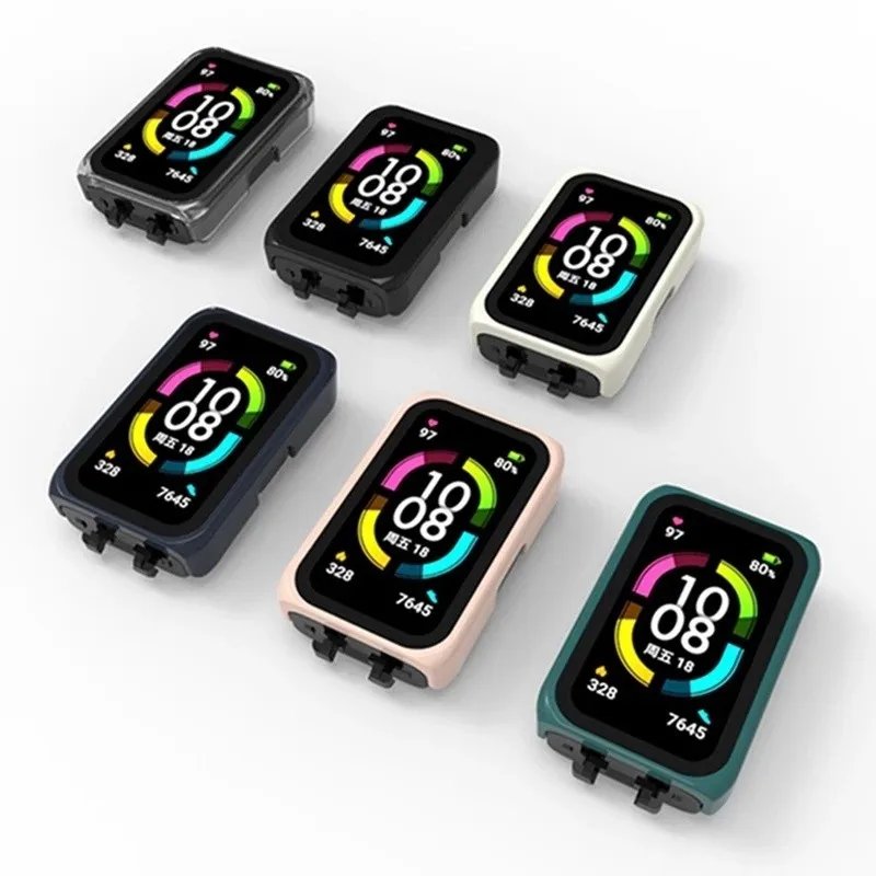 حافظة صلبة رفيعة للغاية من البولي كربونات غطاء حماية للشاشة من الزجاج المقسى لهاتف هواوي باند 7 6 برو NFC Honor Band 6