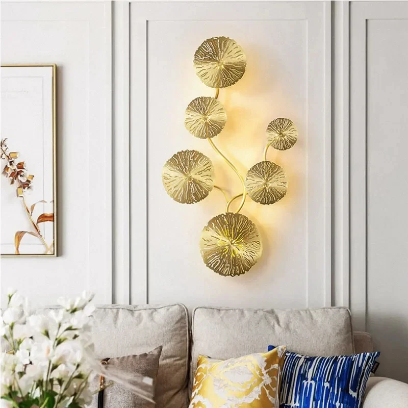 

CX131BF Wall Sconce G4 Bulbs Copper Led Lustre Gold Lotus Leaf Interior Wall Light Retro Bedside Living Room Art Decor Home Lamp