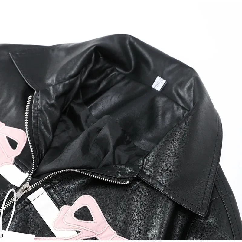 CGC-Chaqueta informal de piel sintética para mujer, moda coreana, cuello de solapa, prendas de vestir exteriores con cremallera, abrigos y chaquetas para señora nueva 2024