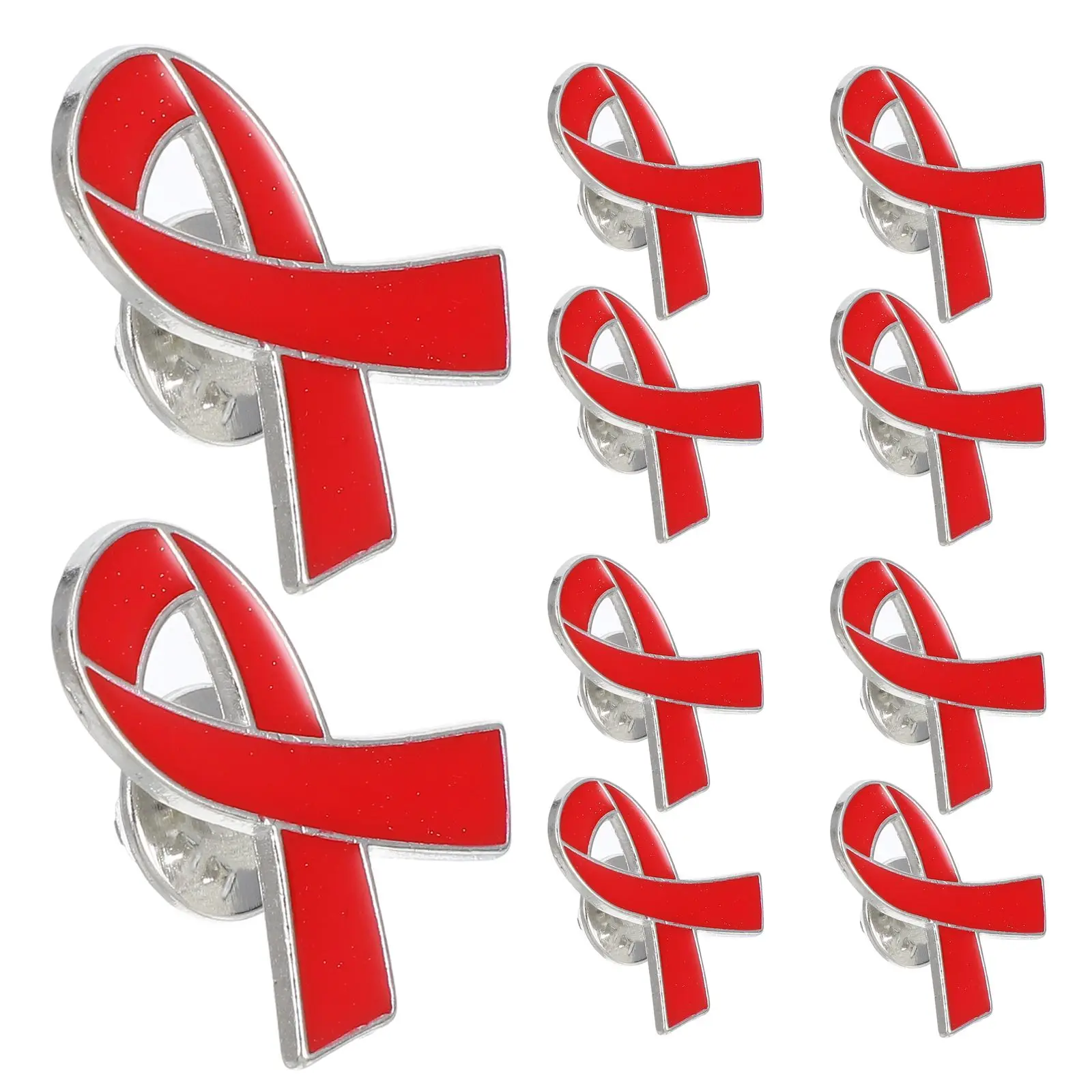 25pcs Red Ribbon Awareness Brooches Enamel Health Badges Bulk Prevention Decorative Accessories Heart Pin