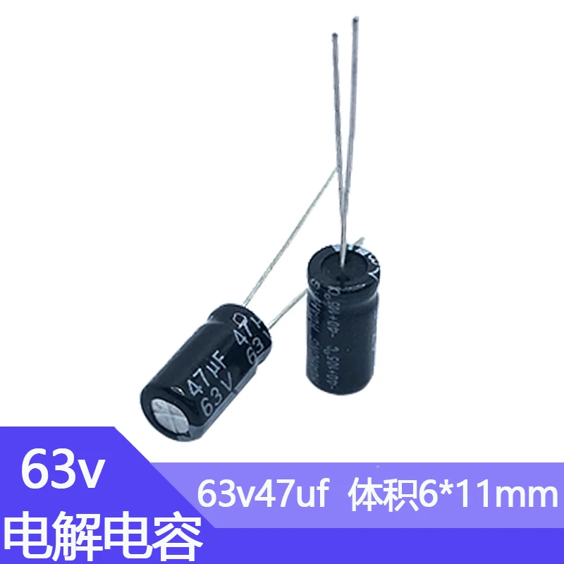 Capacitores eletrolíticos de alumínio, 6x11mm, 47uf/63v, 63v47mf, 47mf63v, 63v, 47 wv, 63wv, 63vdc, 47mfd, 100uf, 220uf, 330uf, 470uf, 63v